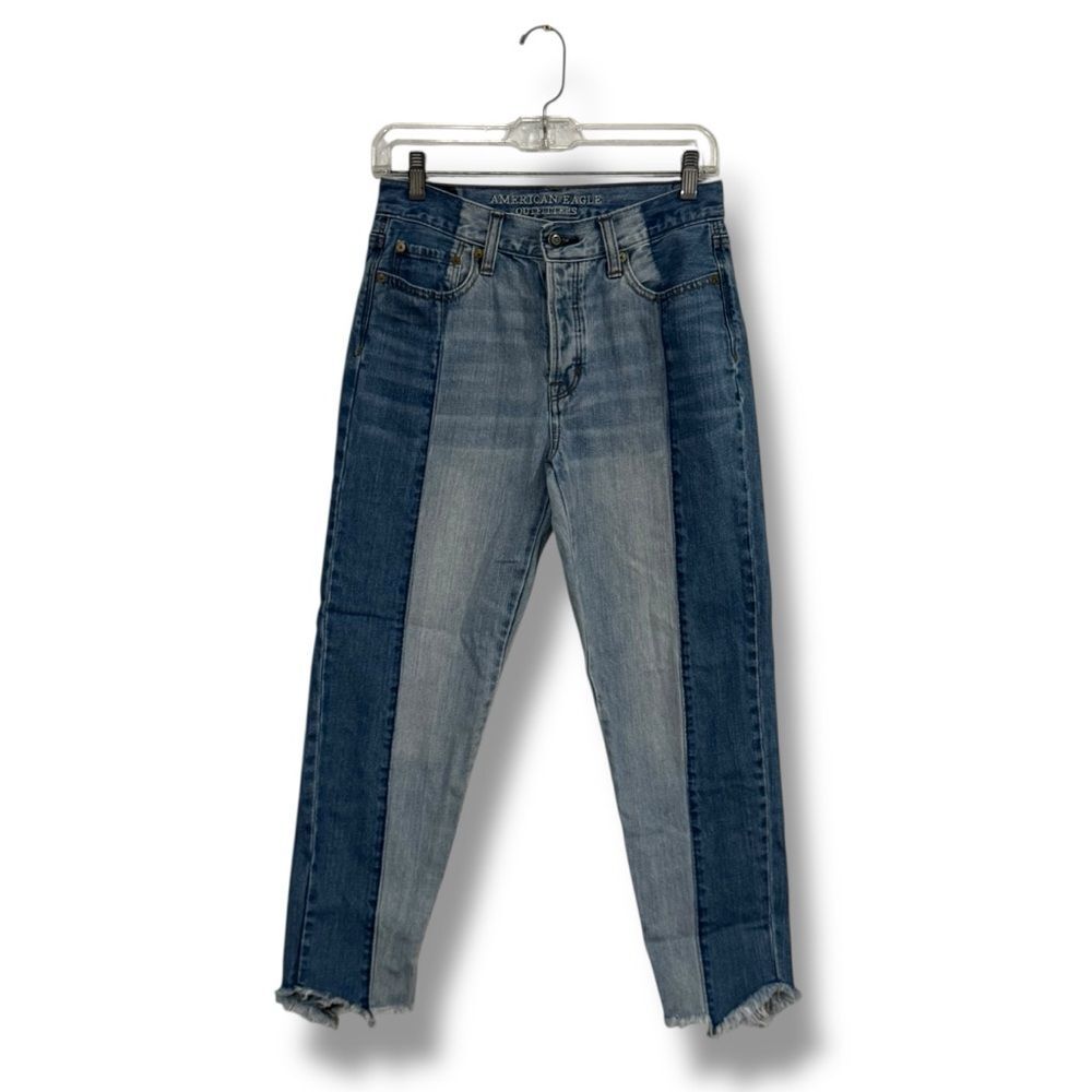 American Eagle Vintage High Rise Two Tone Fringe Button Fly Jeans Women’s Size 4